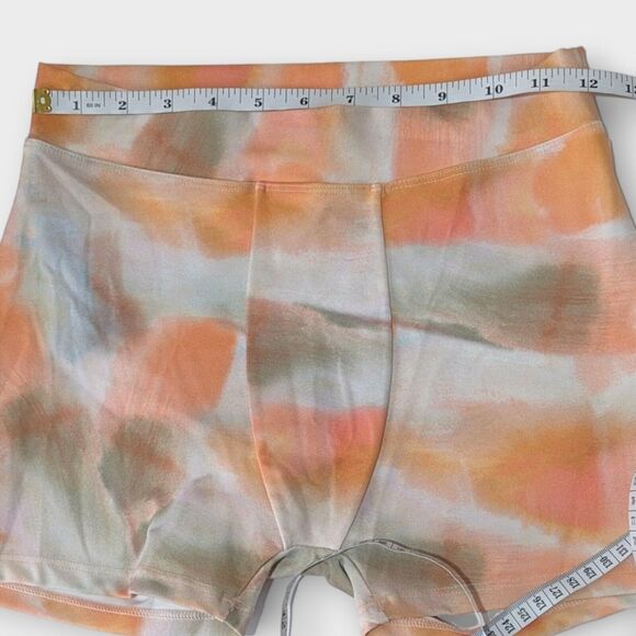 RIO YOGA Shorts Women's Size Small Orange Taupe Brush Stroke Gym Workout Dance - Picture 5 of 6